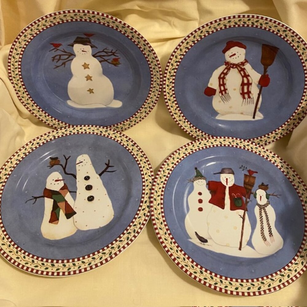 Set of (4) Debbie Mumm Snowman by Sakura Salad Plates 8"
